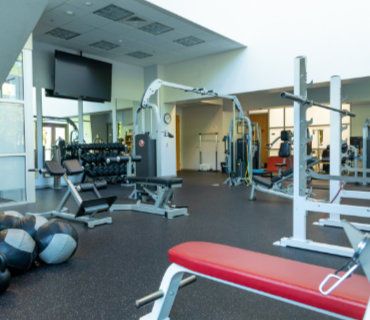 A photo of the fitness center at the United Therapeutics location at Research Triangle Park, North Carolina
